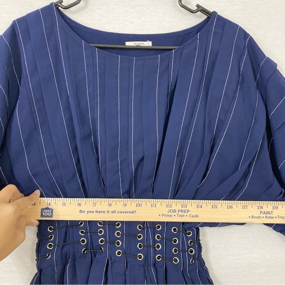 Tularosa Sienna Dress Blue Pinstripes Elastic Waist Mini Dress size XXS - Picture 7 of 14